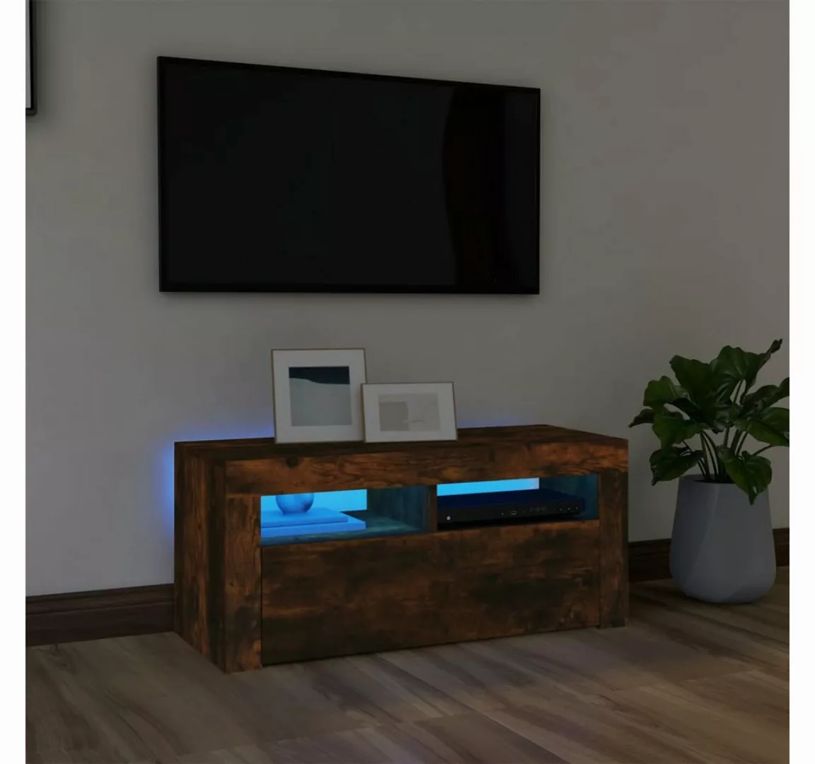 vidaXL TV-Schrank TV-Schrank mit LED Leuchten Räuchereiche 90x35x40 cm Lowb günstig online kaufen