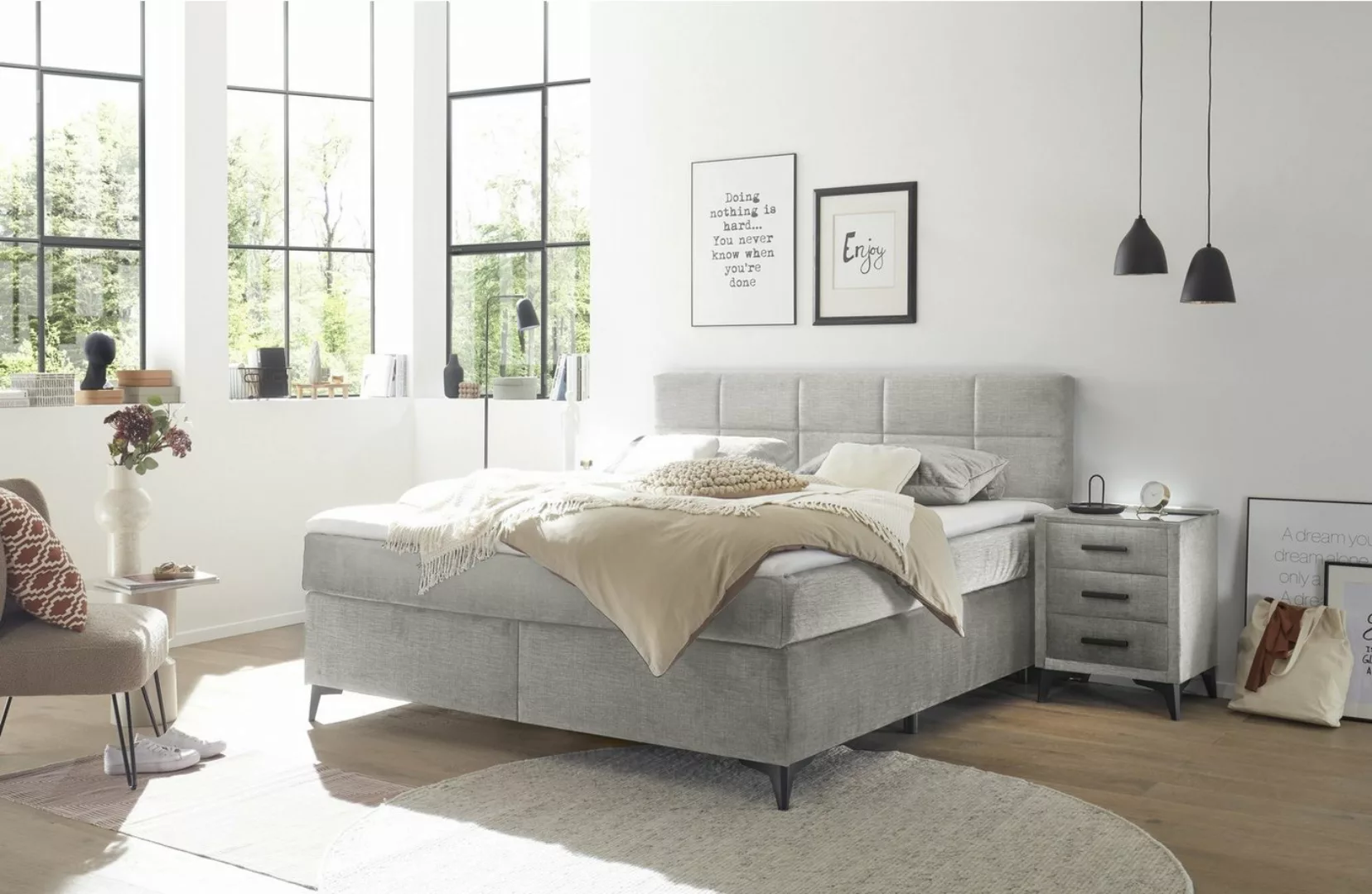 freiraum Boxspringbett NAVARRA 180, 7-Zonen, 4cm Topper, silber, Liegefl. 1 günstig online kaufen