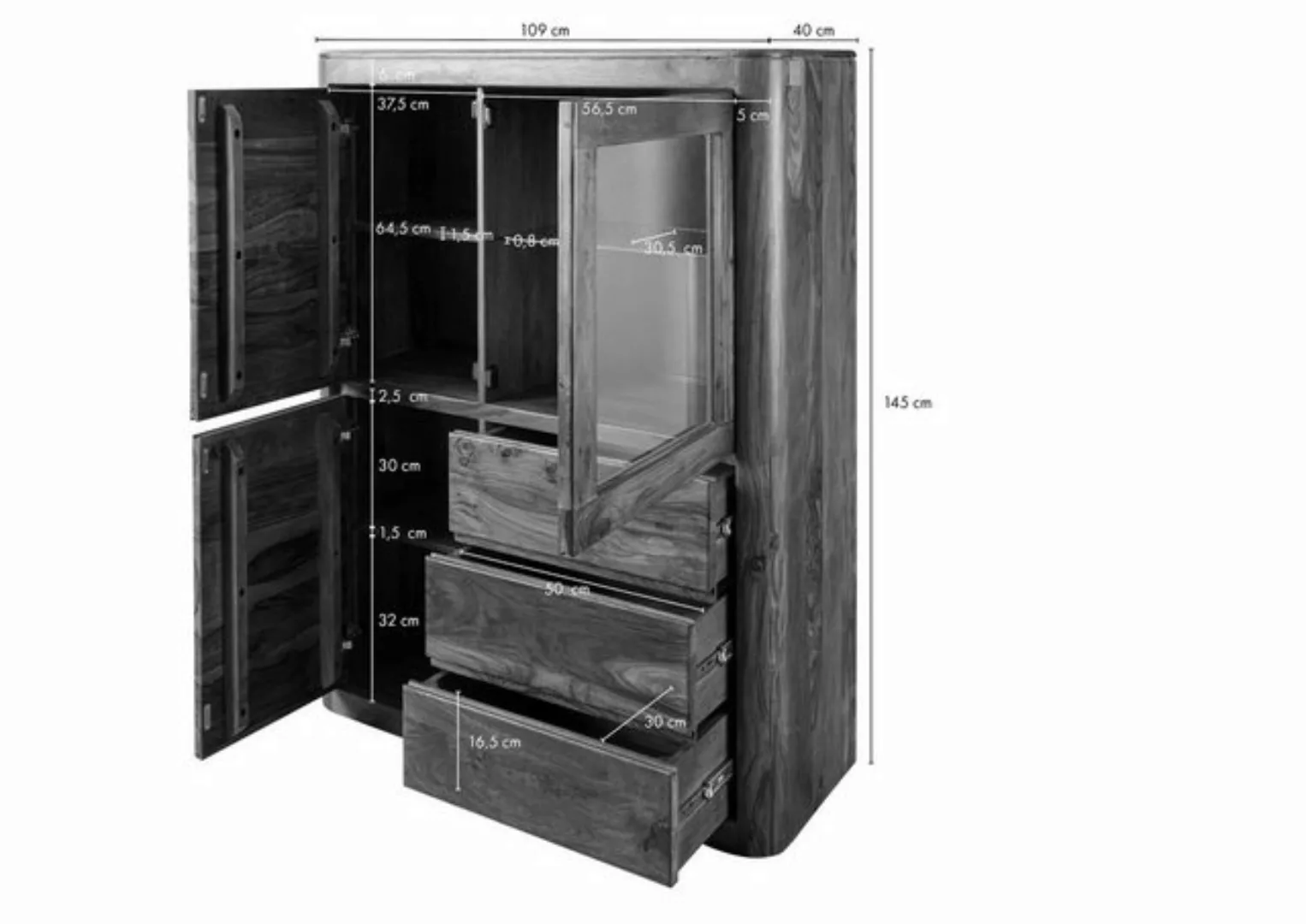 Massivmoebel24 Standvitrine Vitrine Sheesham 109x40x145 smoked cherry gebei günstig online kaufen