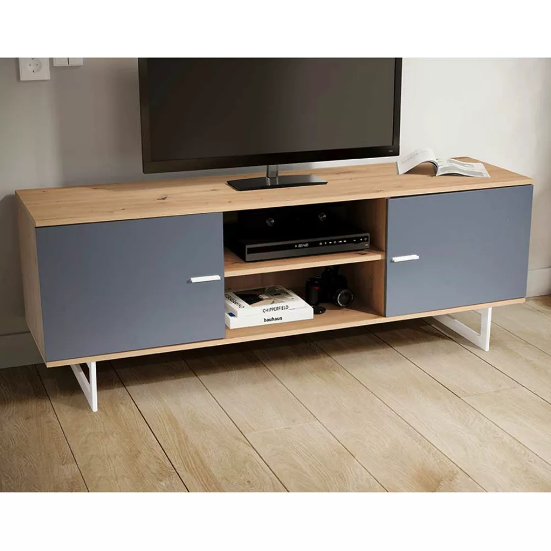 TV Sideboard Lowboard in Grau und Eichefarben günstig online kaufen