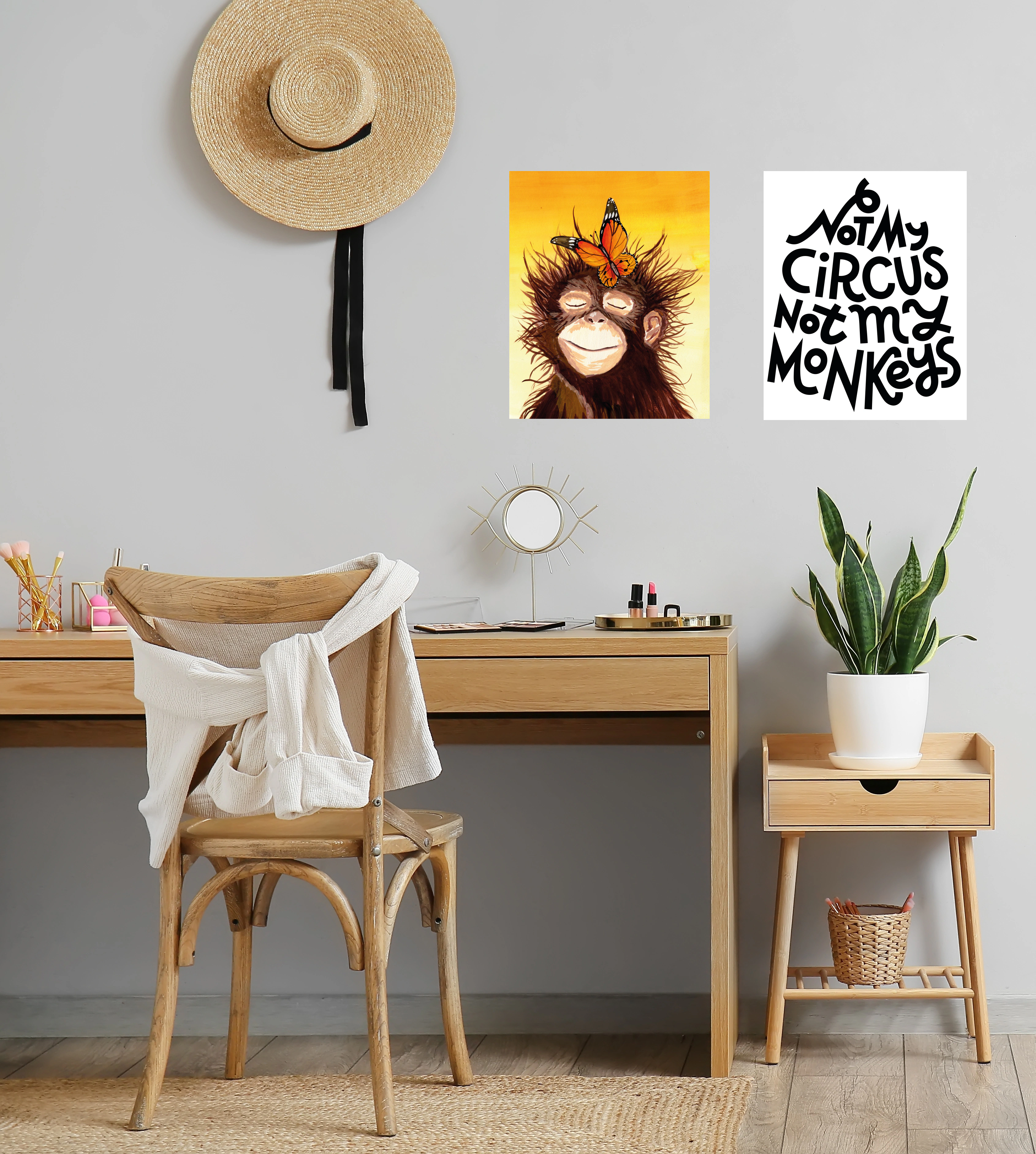my home Poster "Affe mit Schmetterling - Circus Poster Set - Dekoration", ( günstig online kaufen