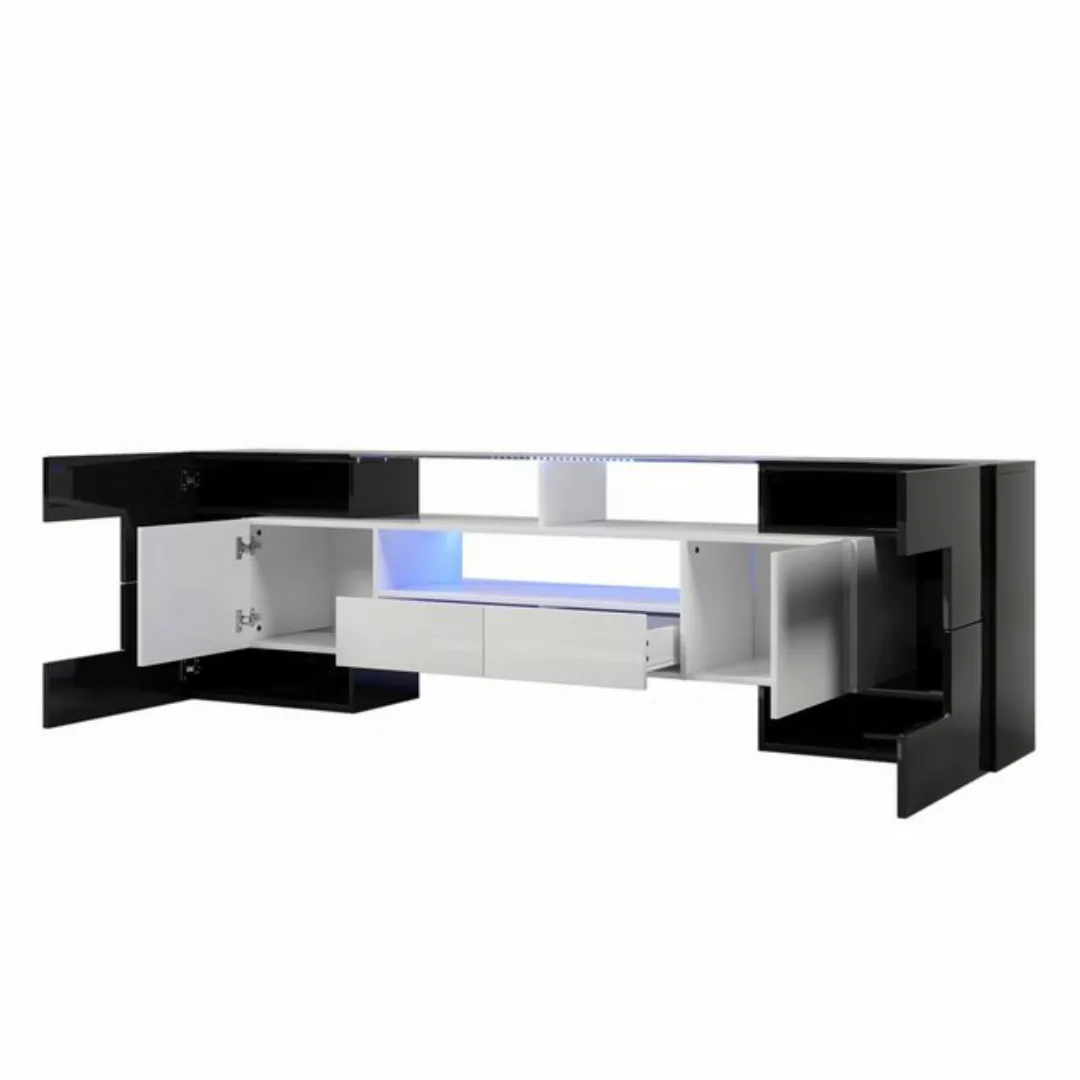 REDOM TV-Schrank Lowboard (1-St., Schwarz+Weiß, 200 cm) Elegante Glasoberfl günstig online kaufen