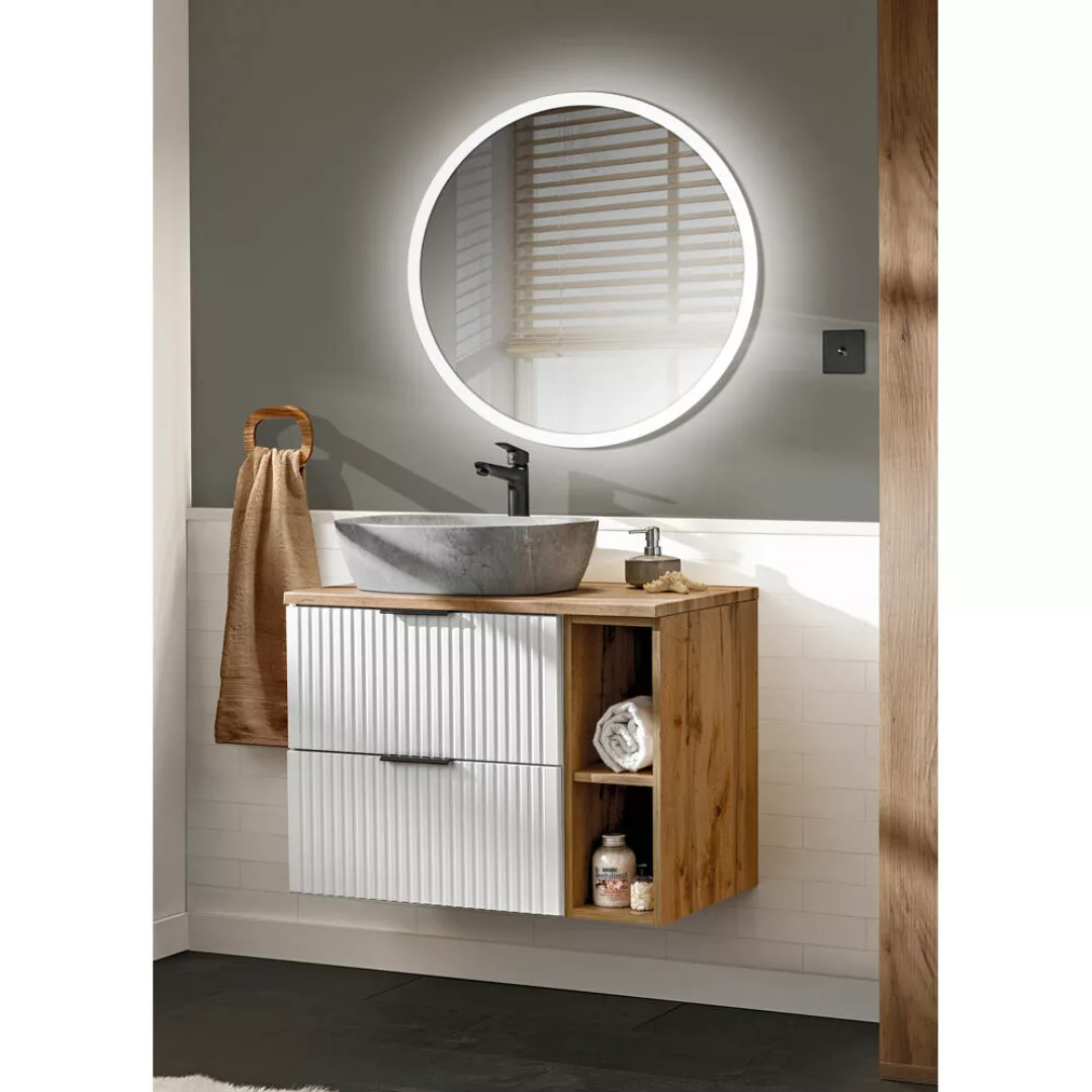 Badezimmer Waschplatz Set 2-teilig weiß ADELAIDE-56-WHITE Modern mit Eiche günstig online kaufen