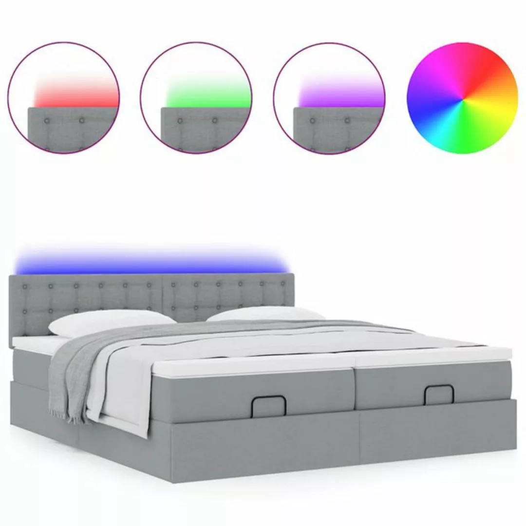 vidaXL Bett, Ottoman-Bett mit Matratzen & LEDs Hellgrau 160x200 cm Stoff günstig online kaufen