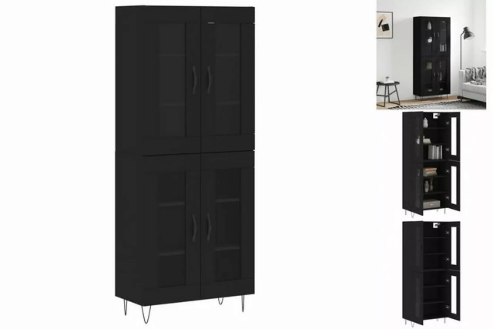 vidaXL Vitrine Highboard Schwarz 69,5x34x180 cm Spanplatte Glas Vitrine günstig online kaufen