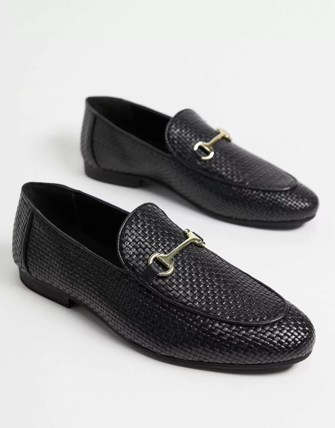 WALK London – Jacob – Gewebte Loafer aus schwarzem Leder günstig online kaufen
