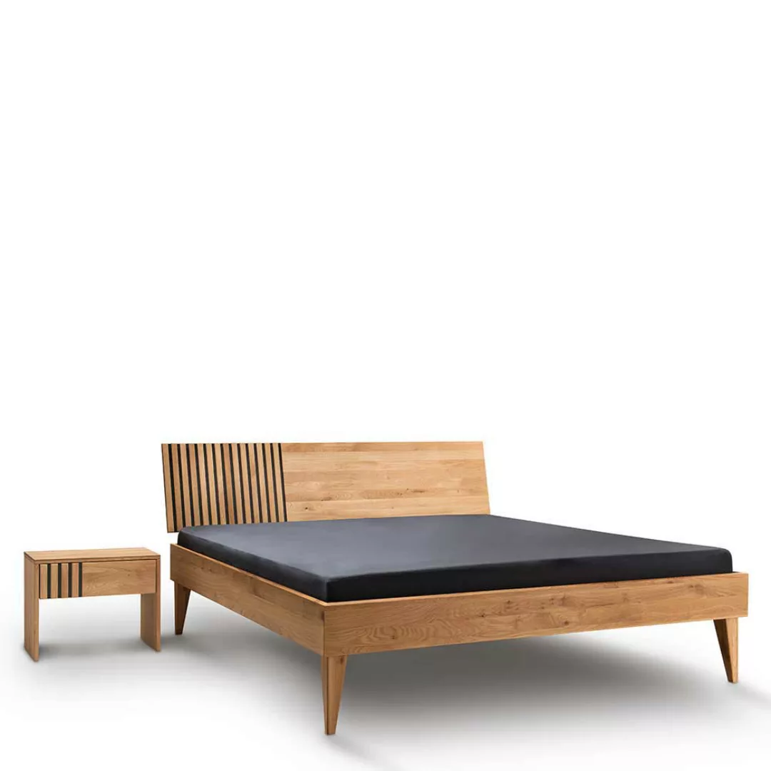 Doppelbett Wildeiche massiv geölt in modernem Design 93 cm Kopfteil günstig online kaufen