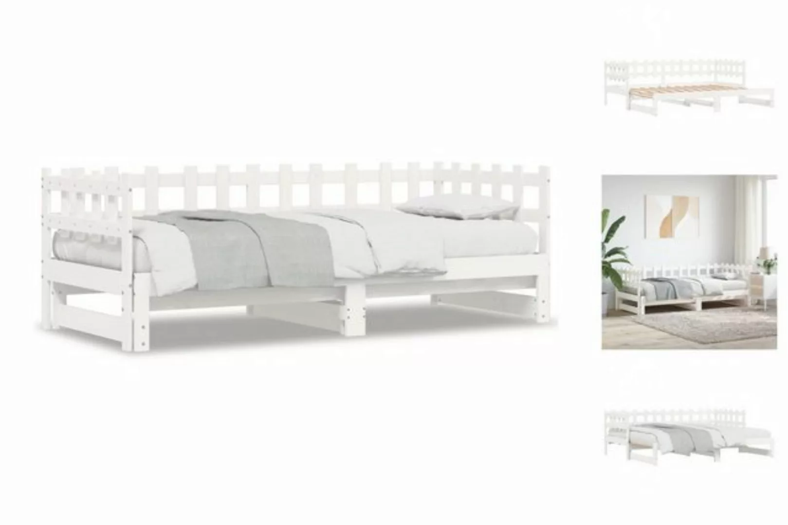 vidaXL Gästebett Gästebett Tagesbett Ausziehbar Weiß 2x80x200 cm Massivholz günstig online kaufen