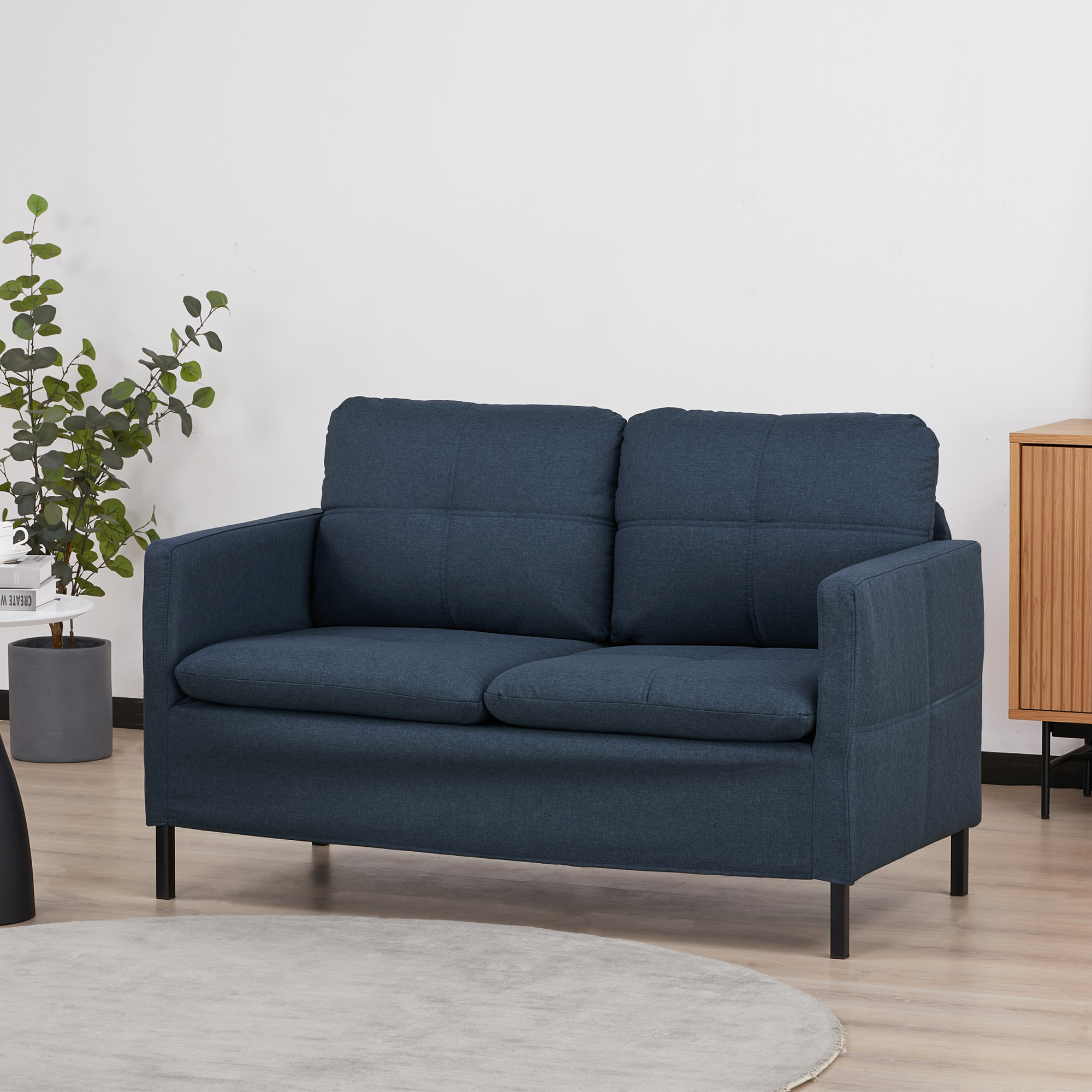 HOMCOM 2 Sitzer Sofa, Couch mit Leinenoptik, Stahlbeine, Gepolsterter Polst günstig online kaufen