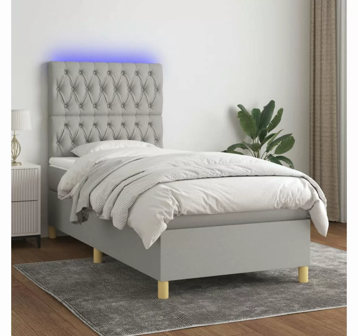 vidaXL Boxspringbett (90 x 190 cm, Knopfheftung Schräg, Hellgrau), mit LED günstig online kaufen