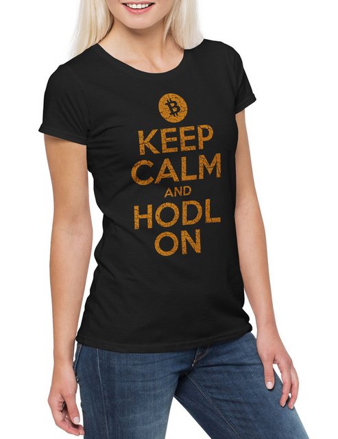 Urban Backwoods Print-Shirt Keep Calm And HODL On Damen T-Shirt Crypto Bitc günstig online kaufen