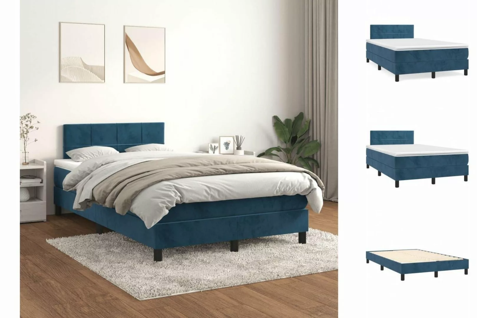 vidaXL Boxspringbett Boxspringbett mit Matratze Dunkelblau 120x200 cm Samt günstig online kaufen