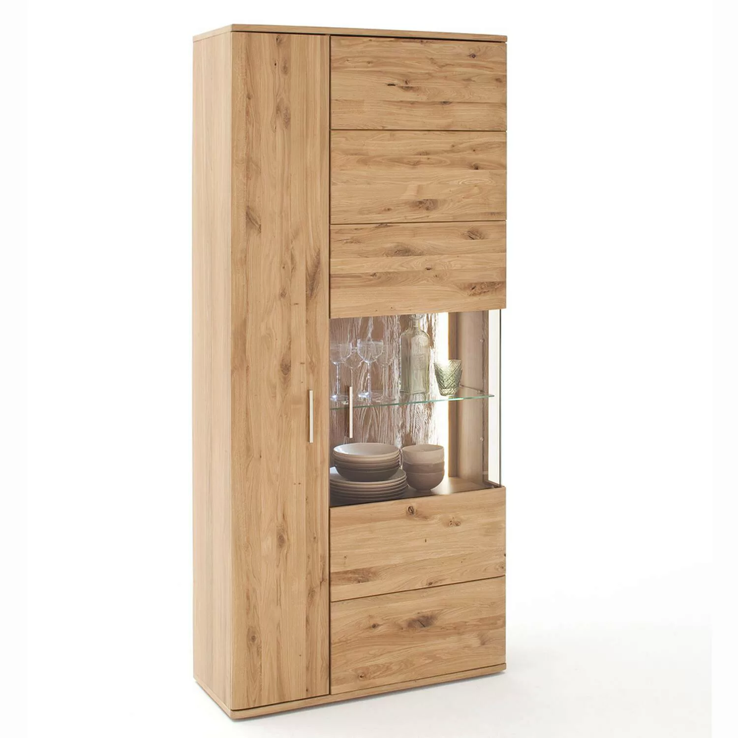 Lomadox Vitrine SAMARA-05 Asteiche Bianco massiv - B/H/T: 90/208/37cm braun günstig online kaufen