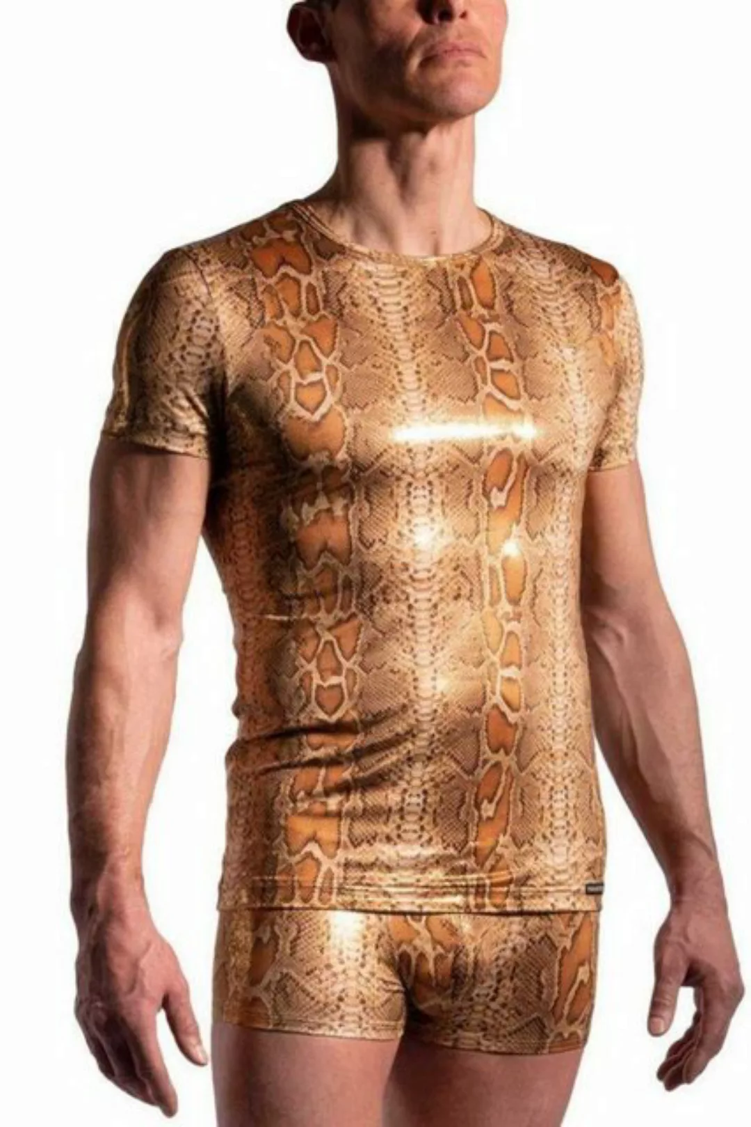 MANSTORE V-Shirt M2239 Casual T-Shirt gold Schlangenmuster M (1-tlg) günstig online kaufen