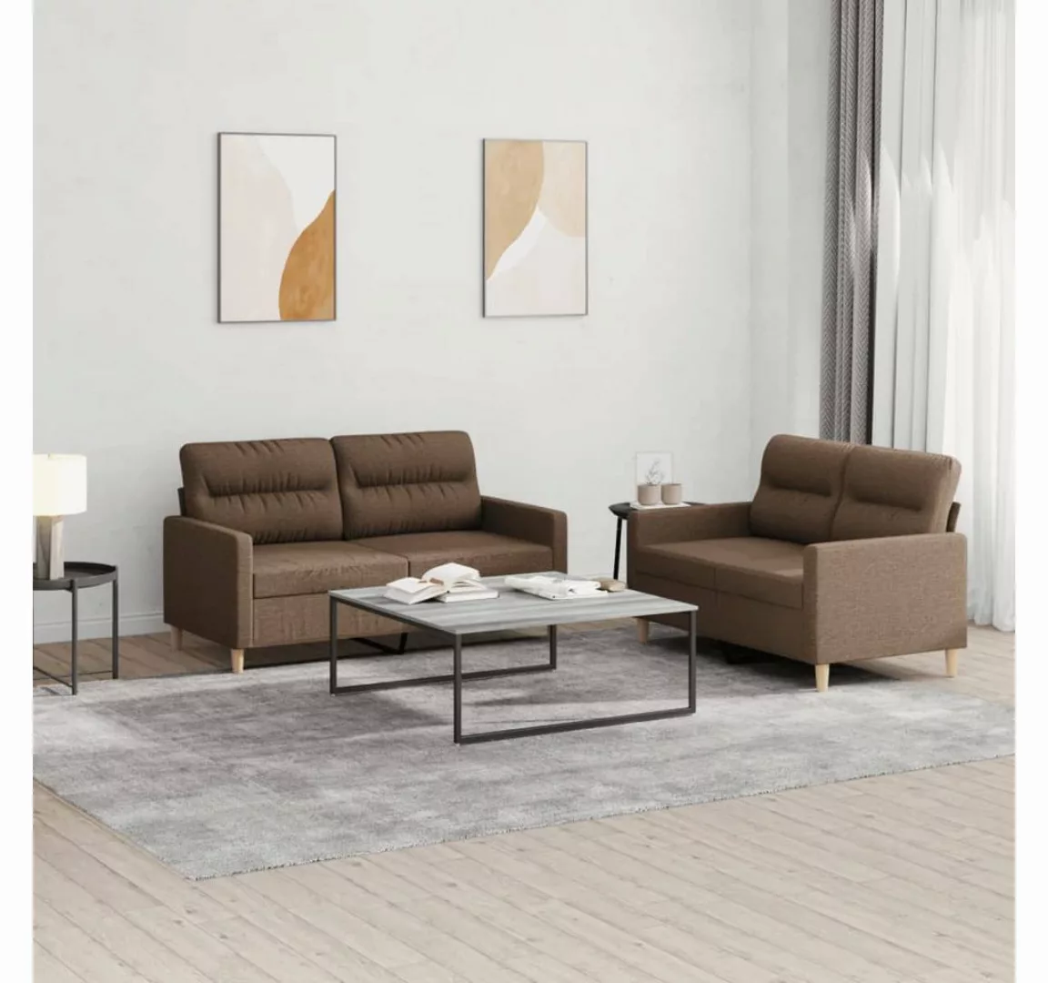 vidaXL Sofa Sofagarnitur Set mit Kissen Stoff, 2-tlg., Braun günstig online kaufen