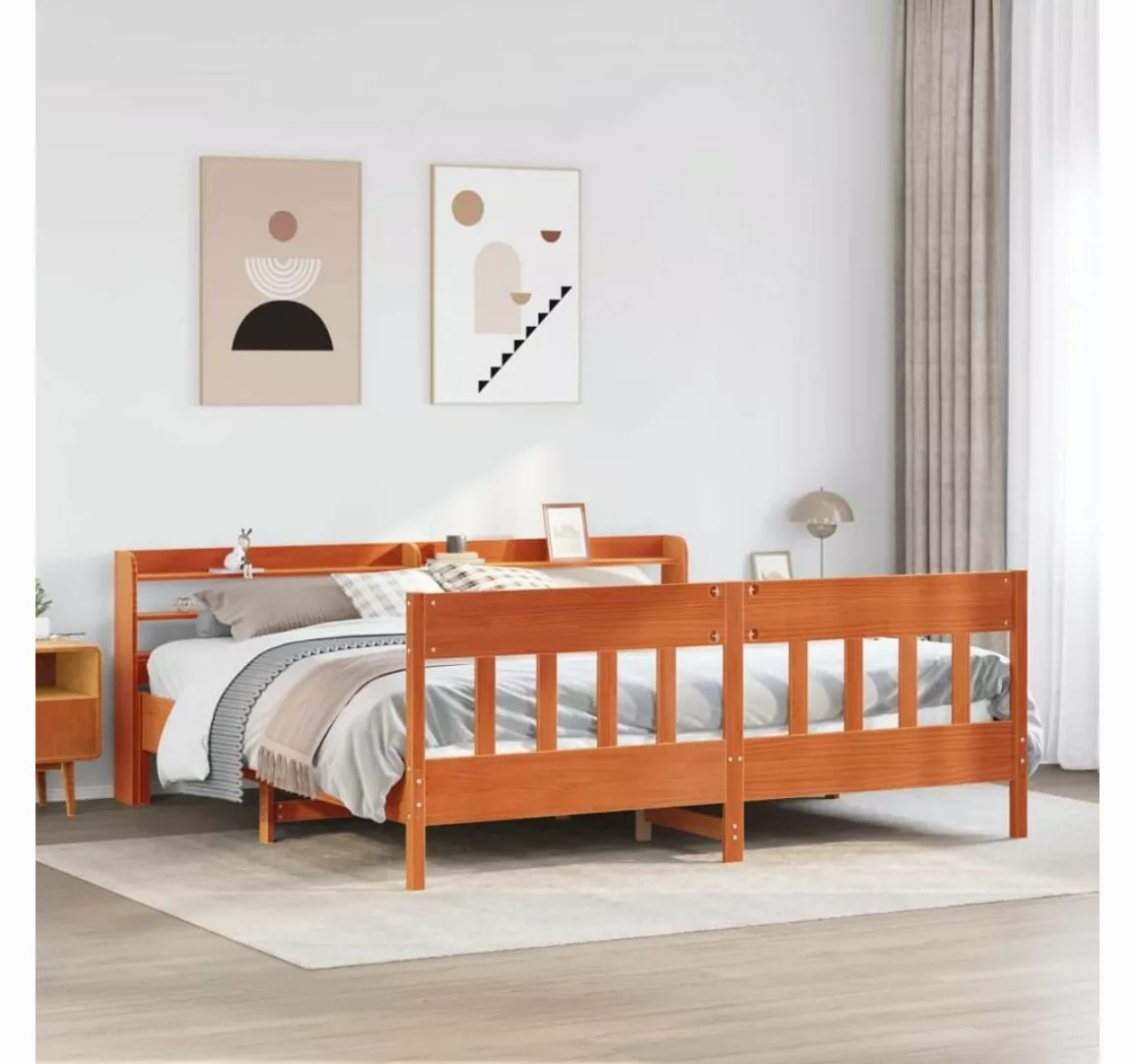 vidaXL Bett, Massivholzbett ohne Matratze Wachsbraun 180x200 Kiefernholz günstig online kaufen