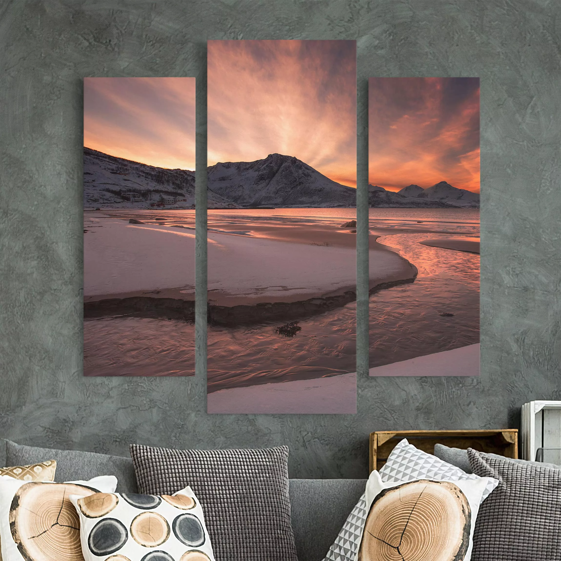 3-teiliges Leinwandbild Natur & Landschaft - Querformat Goldener Sonnenunte günstig online kaufen