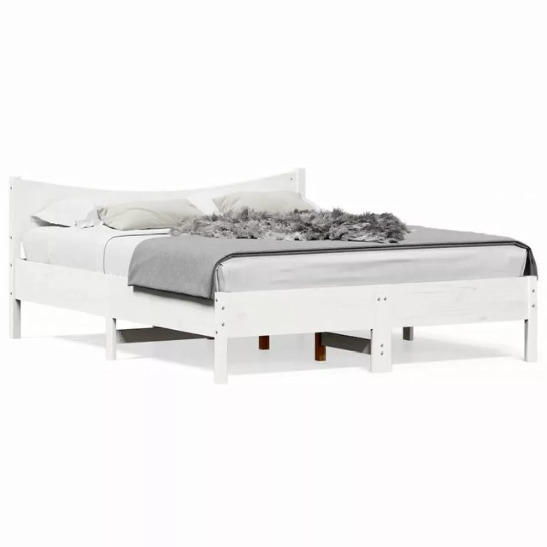 vidaXL Bett Massivholzbett mit Kopfteil Weiß 160x200 cm Kiefer günstig online kaufen
