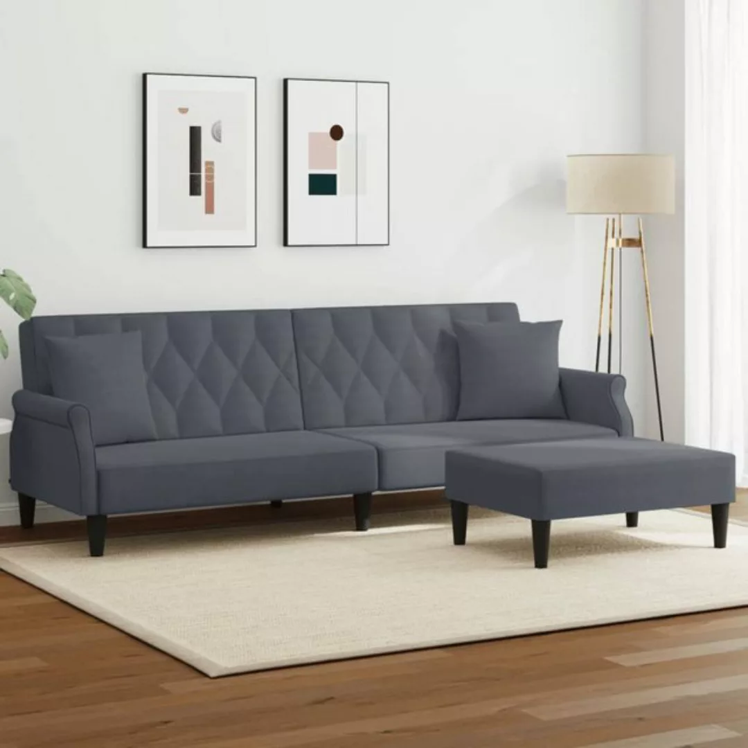 vidaXL Sofa Schlafsofa 2-Sitzer mit Kissen und Fußhocker Dunkelgrau Samt günstig online kaufen