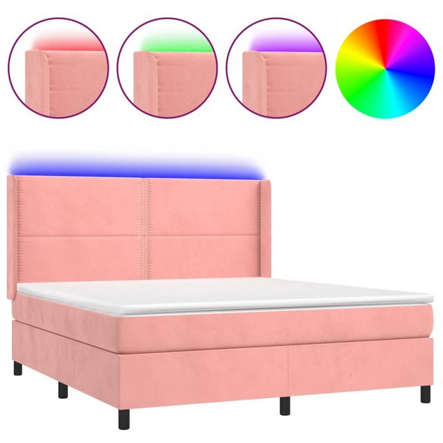 vidaXL Boxspringbett Boxspringbett mit Matratze und LED Samt (180 x 200 cm, günstig online kaufen