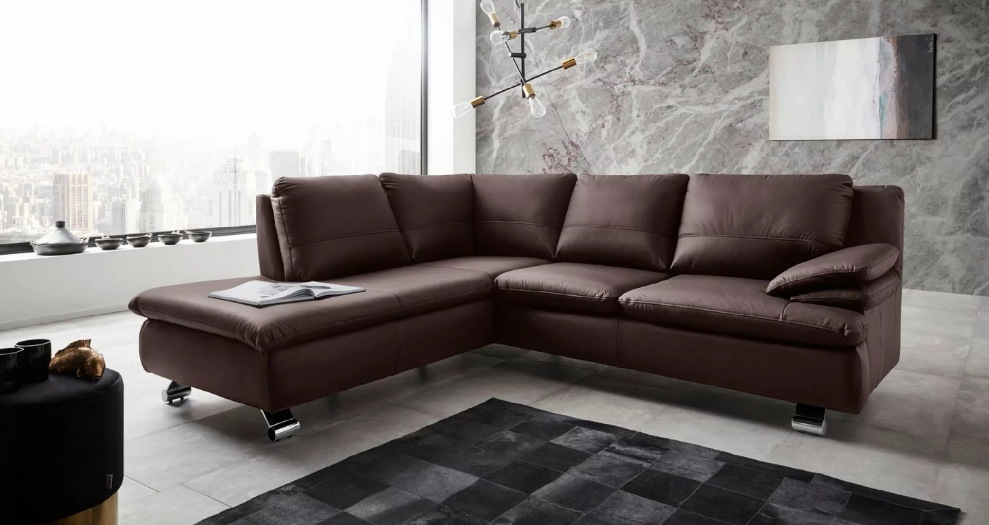 PLACES OF STYLE Ecksofa "Drover L-Form", in Echtleder günstig online kaufen