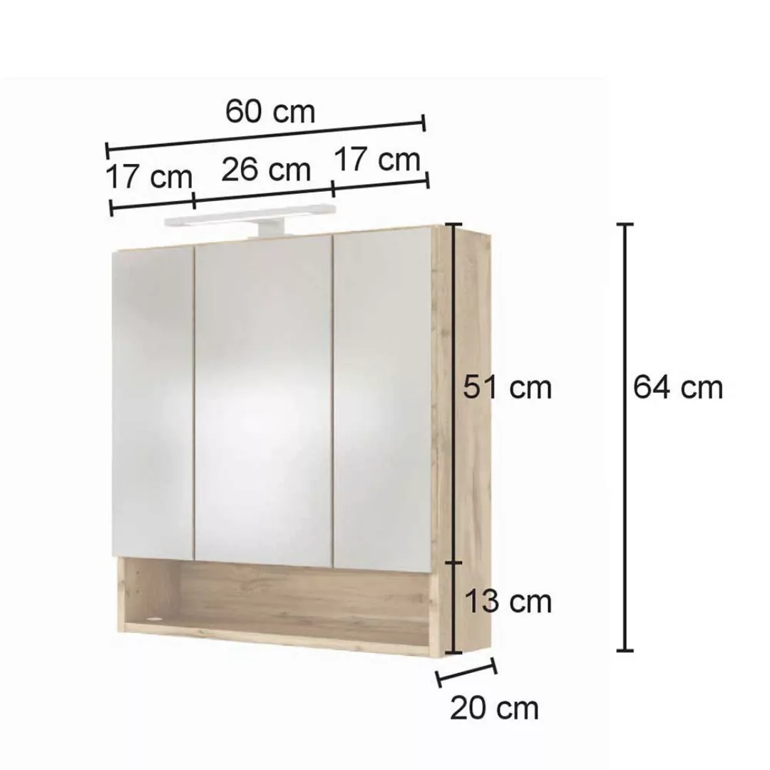 Spiegelschrank und Waschtisch in Weiß und Wildeiche Optik LED Beleuchtung ( günstig online kaufen