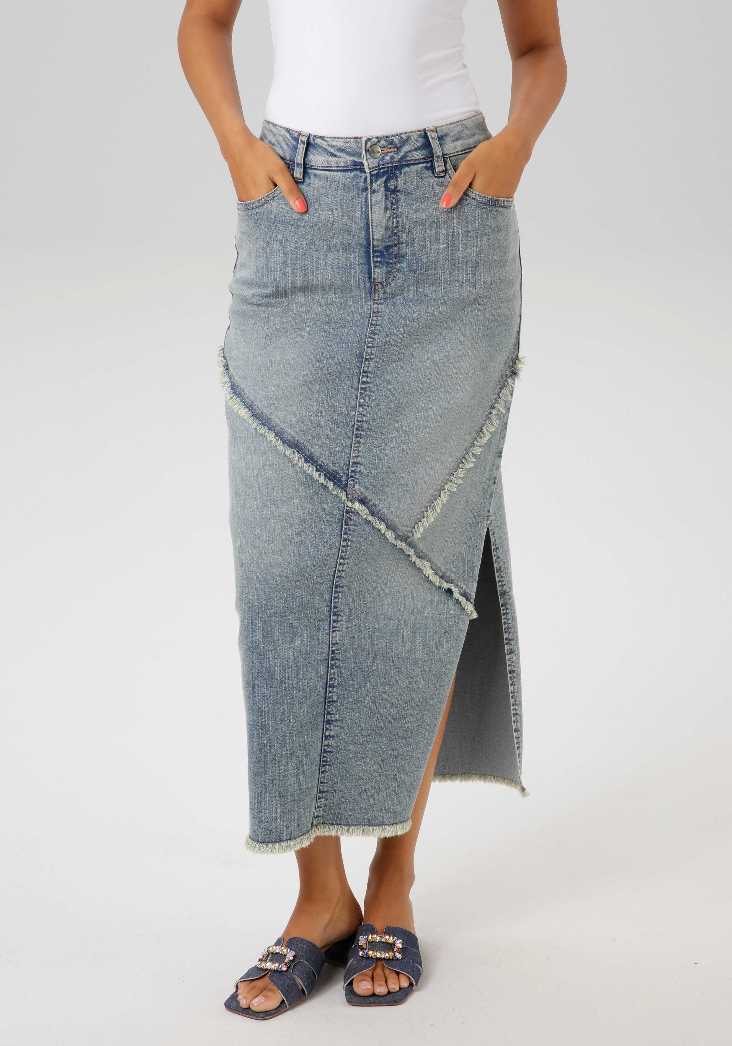 Aniston CASUAL Jeansrock, mit raffiniertem Seitenschlitz günstig online kaufen