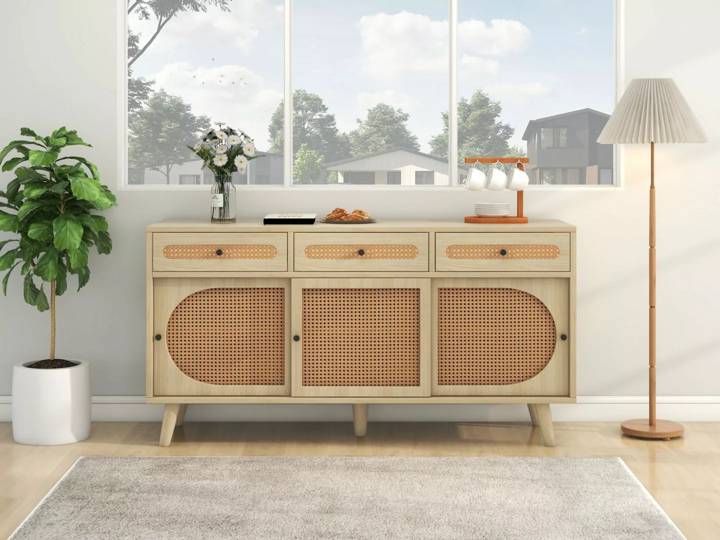 IDEASY Bauernschrank Aufbewahrungsschrank aus Eichenrattan, Sideboard, (140 günstig online kaufen