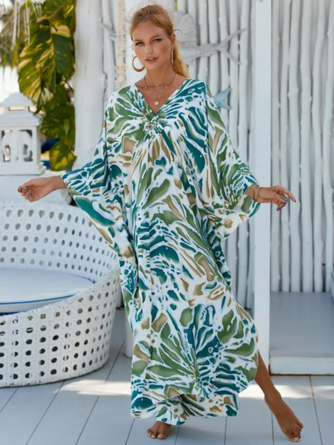 saburona Wickelkleid Bedrucktes Strandkleid mit Überzug für Damen günstig online kaufen
