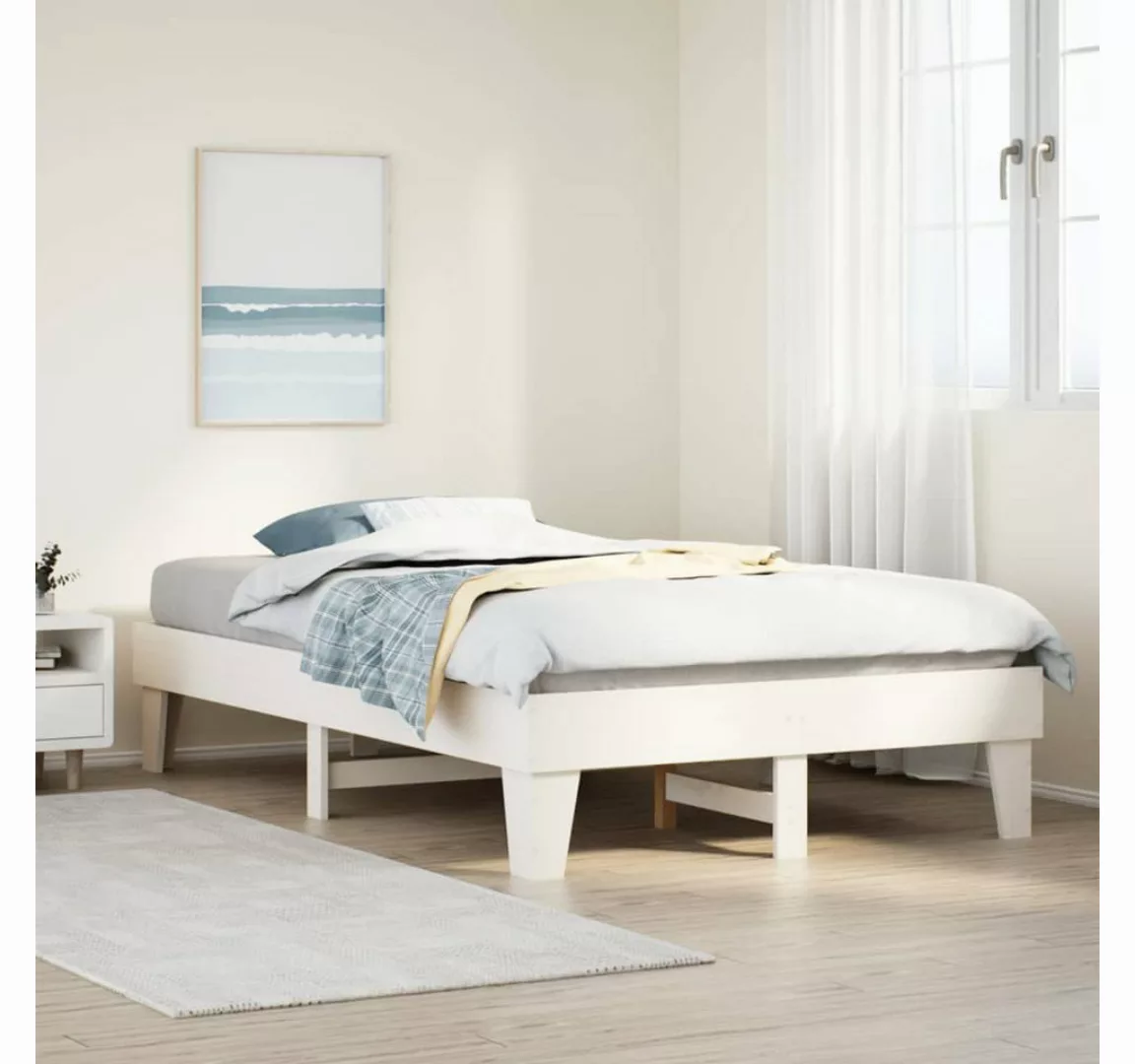 vidaXL Bett, Massivholzbett ohne Matratze Wachsbraun 135x190 cm Kiefernholz günstig online kaufen