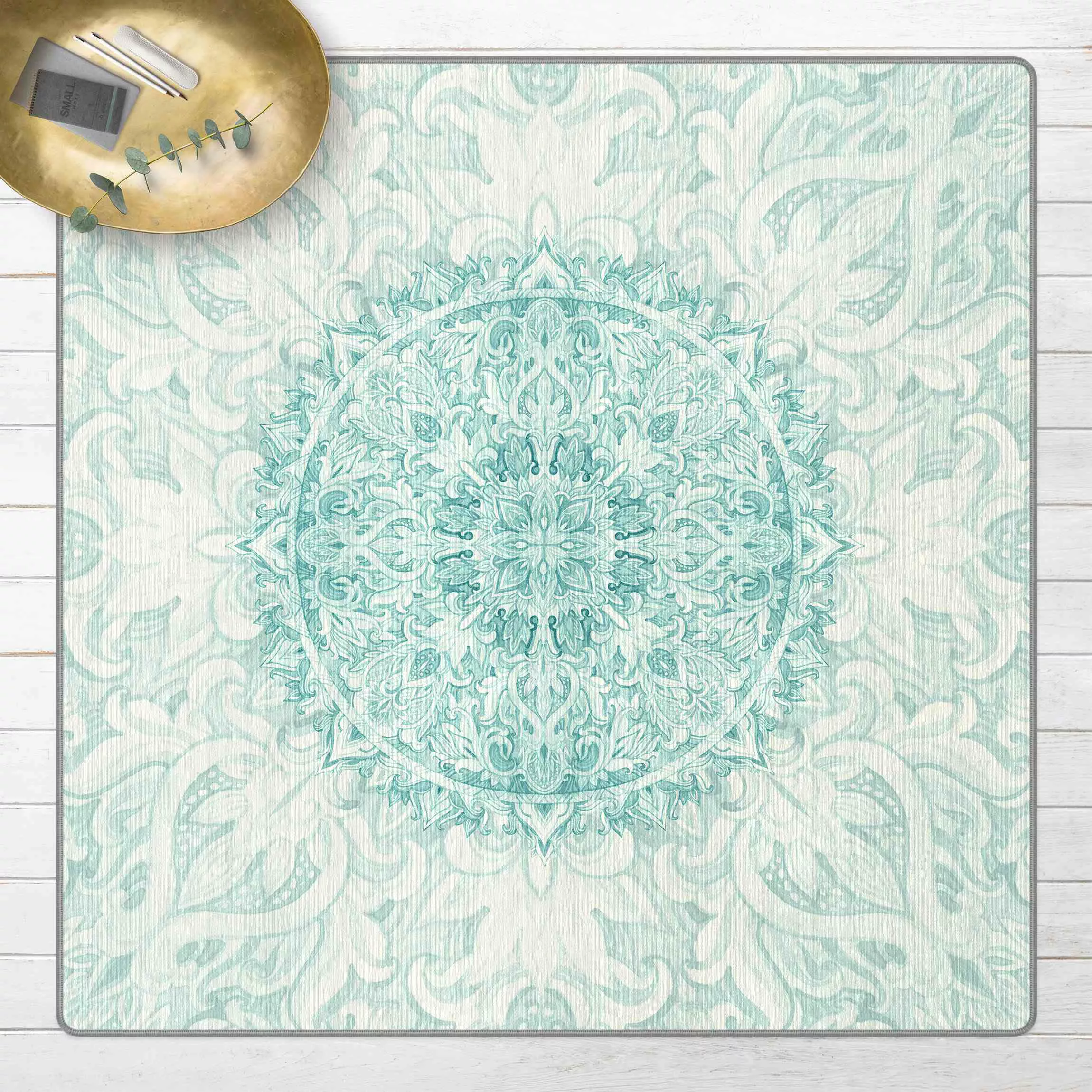 Teppich Mandala Aquarell Ornament türkis günstig online kaufen