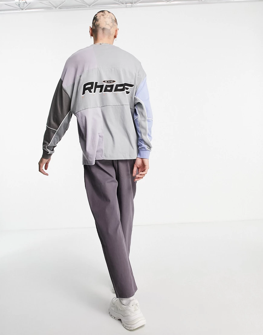 ASOS DESIGN – Langärmliges Oversize-T-Shirt mit Farbblock-Desing in Grau un günstig online kaufen