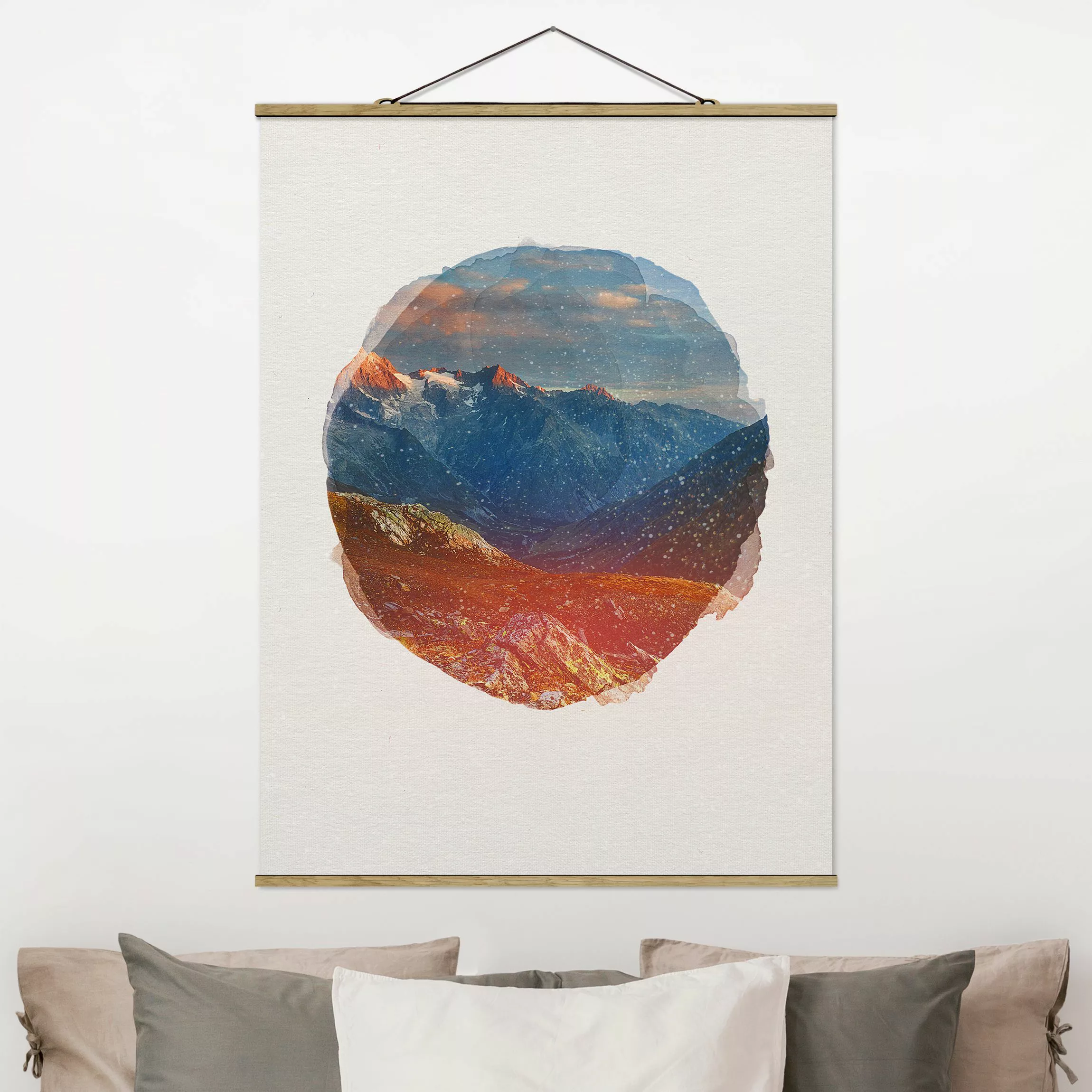 Stoffbild Berge mit Posterleisten - Hochformat Wasserfarben - Col de Fenêtr günstig online kaufen