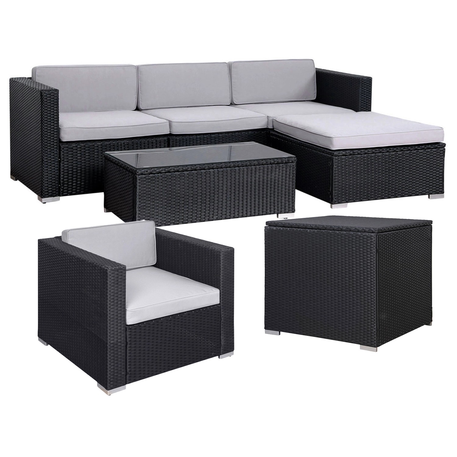 Svita California XL Gartenlounge Polyrattan Sessel Tisch Bank Kissenbox Sch günstig online kaufen
