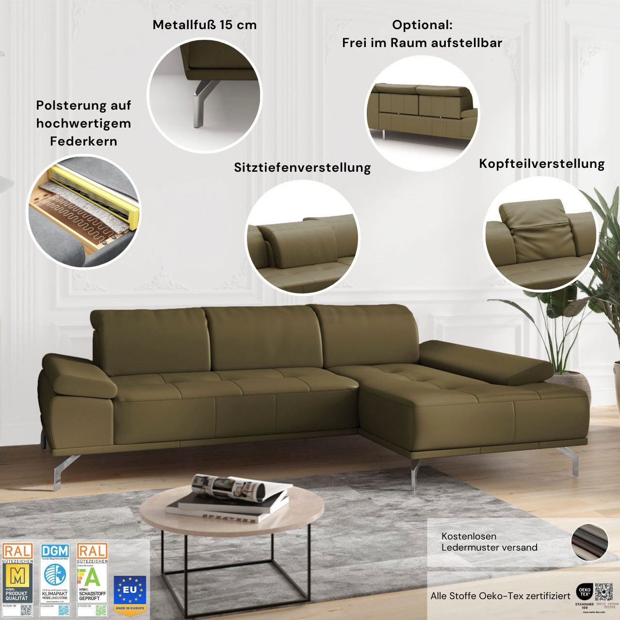 Places of Style Ecksofa Caluna, Inkl.Sitztiefenverstellung, günstig online kaufen