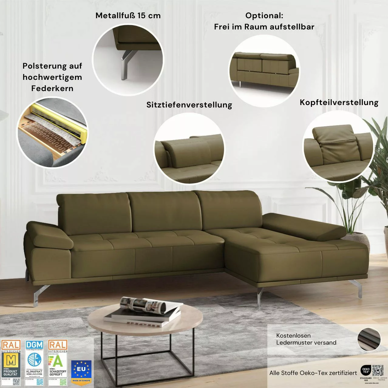Places of Style Ecksofa Caluna, Inkl.Sitztiefenverstellung, günstig online kaufen