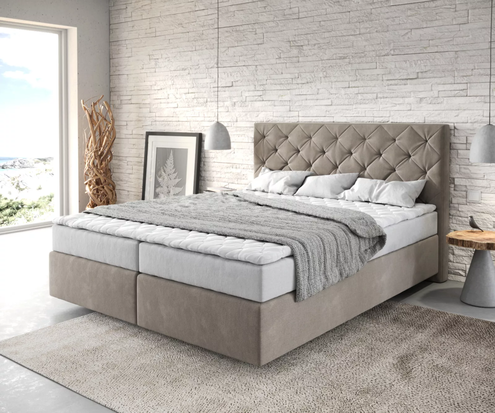 DELIFE Boxspringbett Dream-Great, Mikrofaser Beige 160x200 cm mit Matratze günstig online kaufen