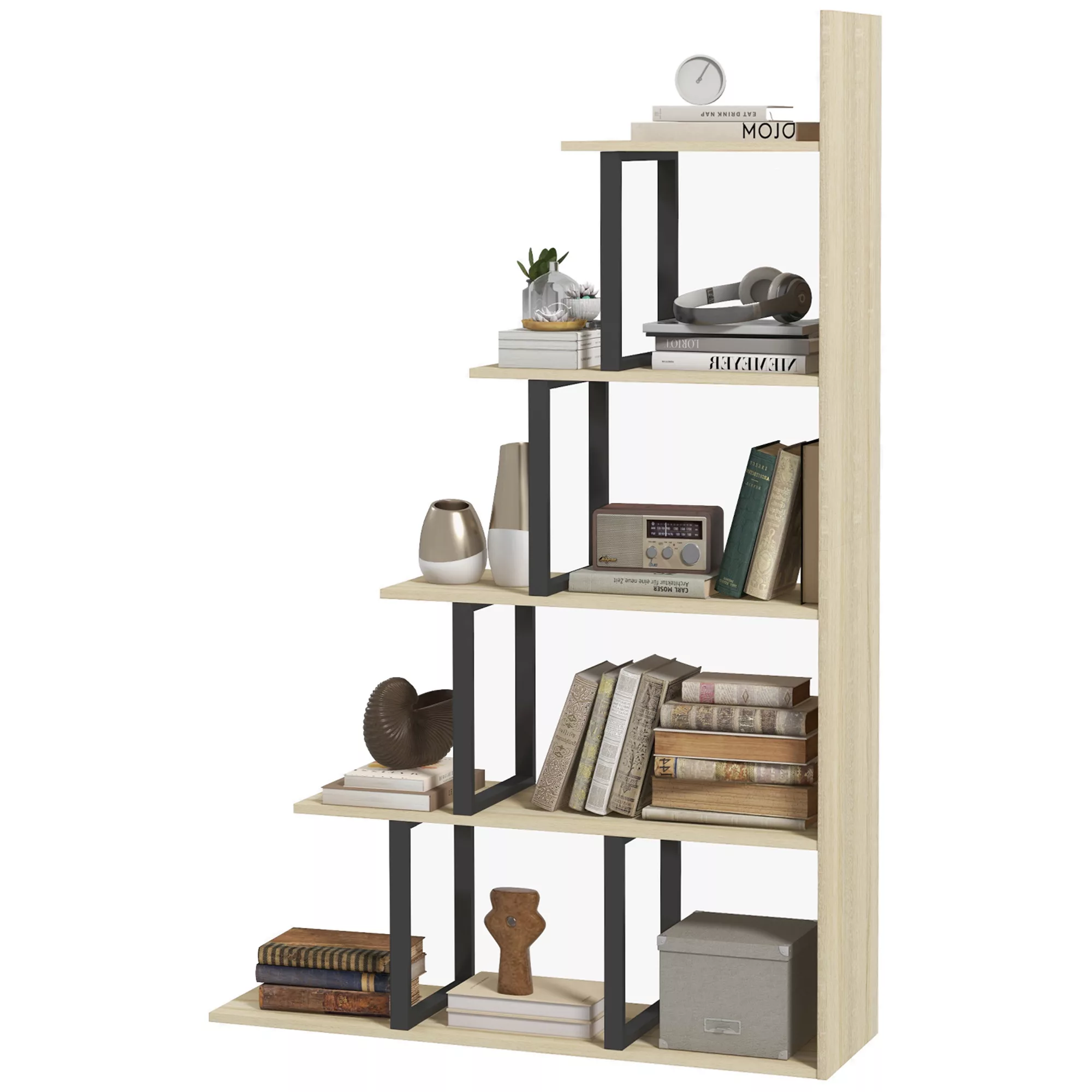 HOMCOM Bücherregal Raumteiler Industriestil in Treppenform 5 Regale 102 x 3 günstig online kaufen