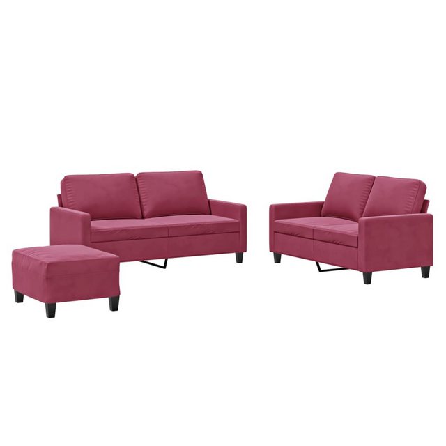 vidaXL Sofa, 3-tlg. Sofagarnitur mit Kissen Weinrot Samt günstig online kaufen