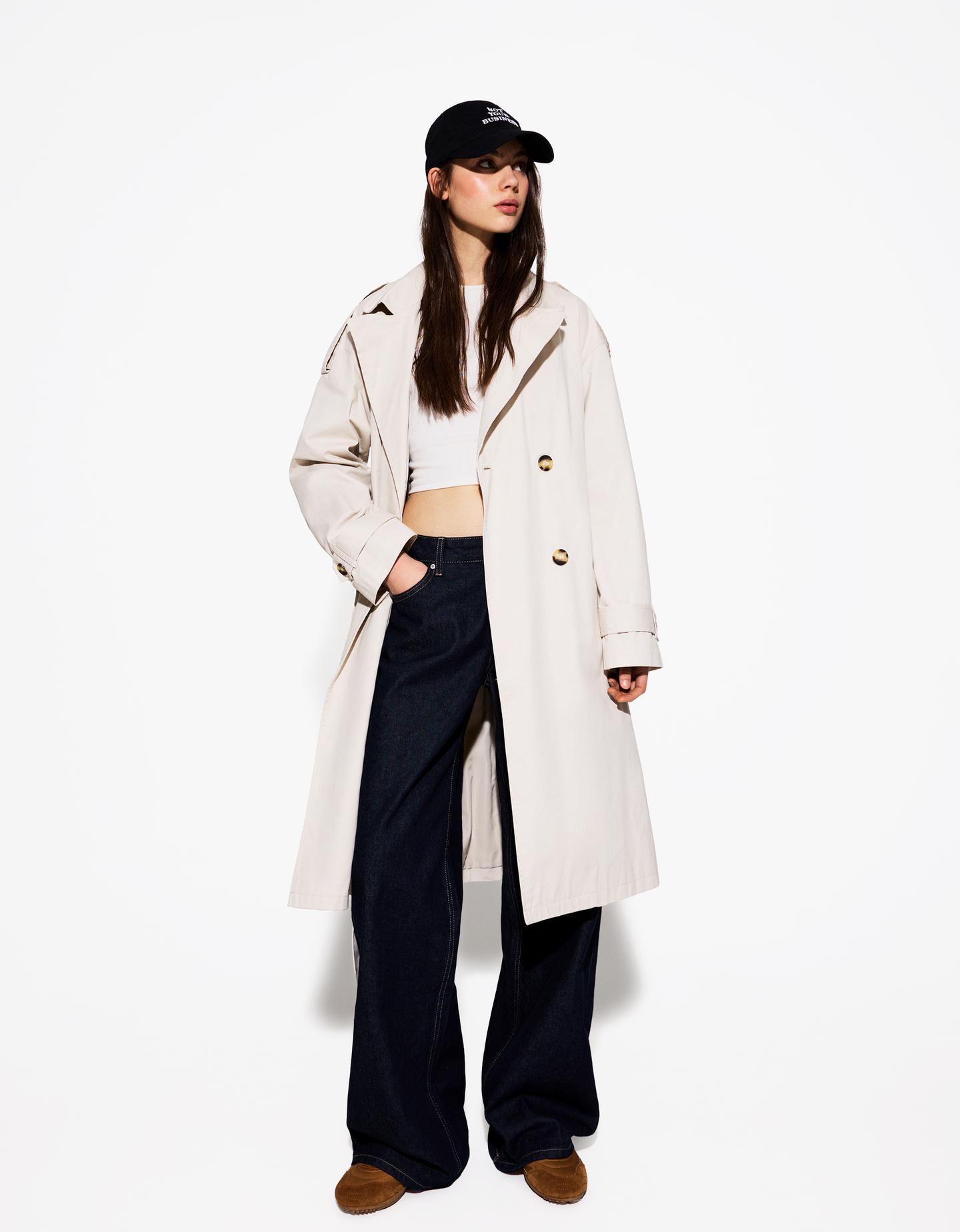 Bershka Trenchcoat Damen L Steinfarbe günstig online kaufen