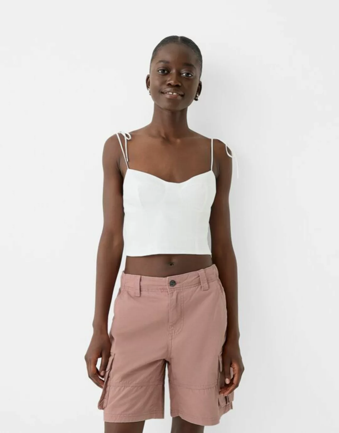 Bershka Cargo-Bermudas Mit Bändern Damen 10-12 Rosa günstig online kaufen