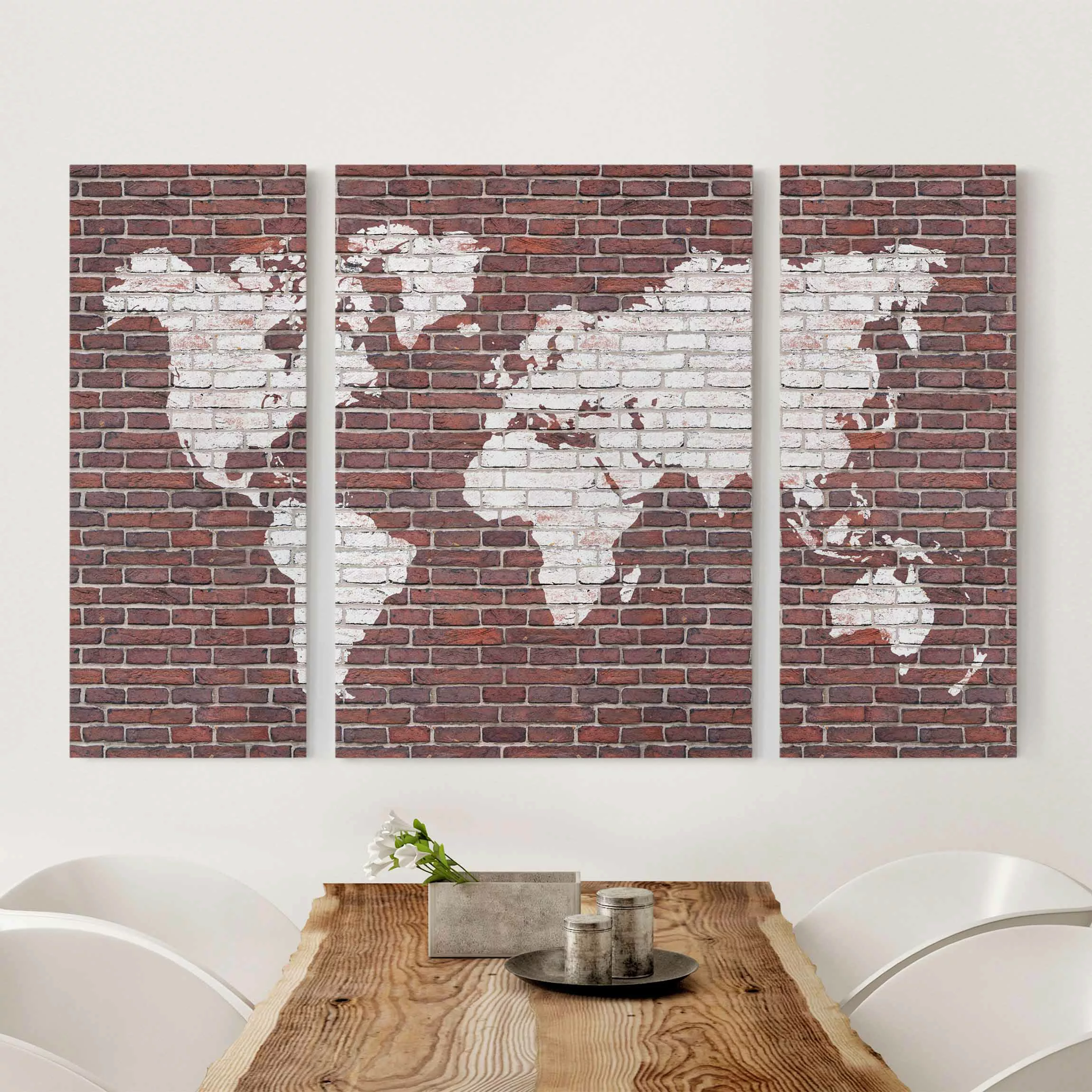 3-teiliges Leinwandbild Weltkarte - Querformat Backstein Weltkarte günstig online kaufen