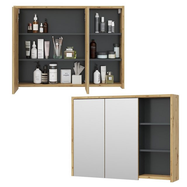 Vicco Badezimmerspiegelschrank Viola, Anthrazit/Eiche, 100 x 75 cm günstig online kaufen