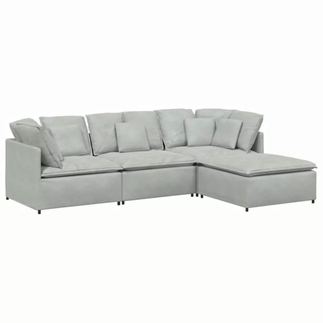 vidaXL Sofa Modulares Sofa mit Fußhocker Kissen Samt Hellgrau günstig online kaufen