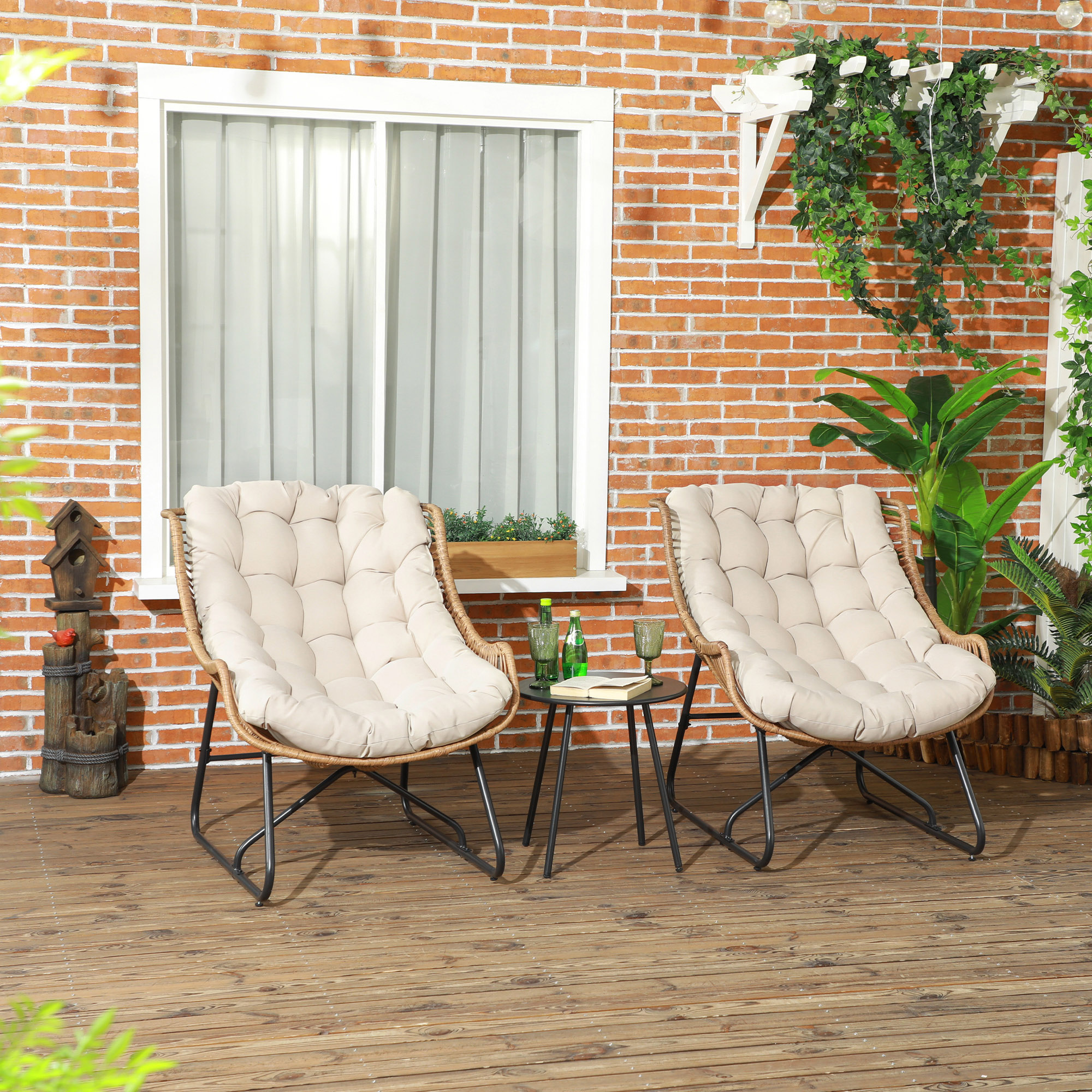 Outsunny Gartenbistro-Set, 3-teiliges Gartenbistro-Set aus Stahlrahmen, 2 S günstig online kaufen