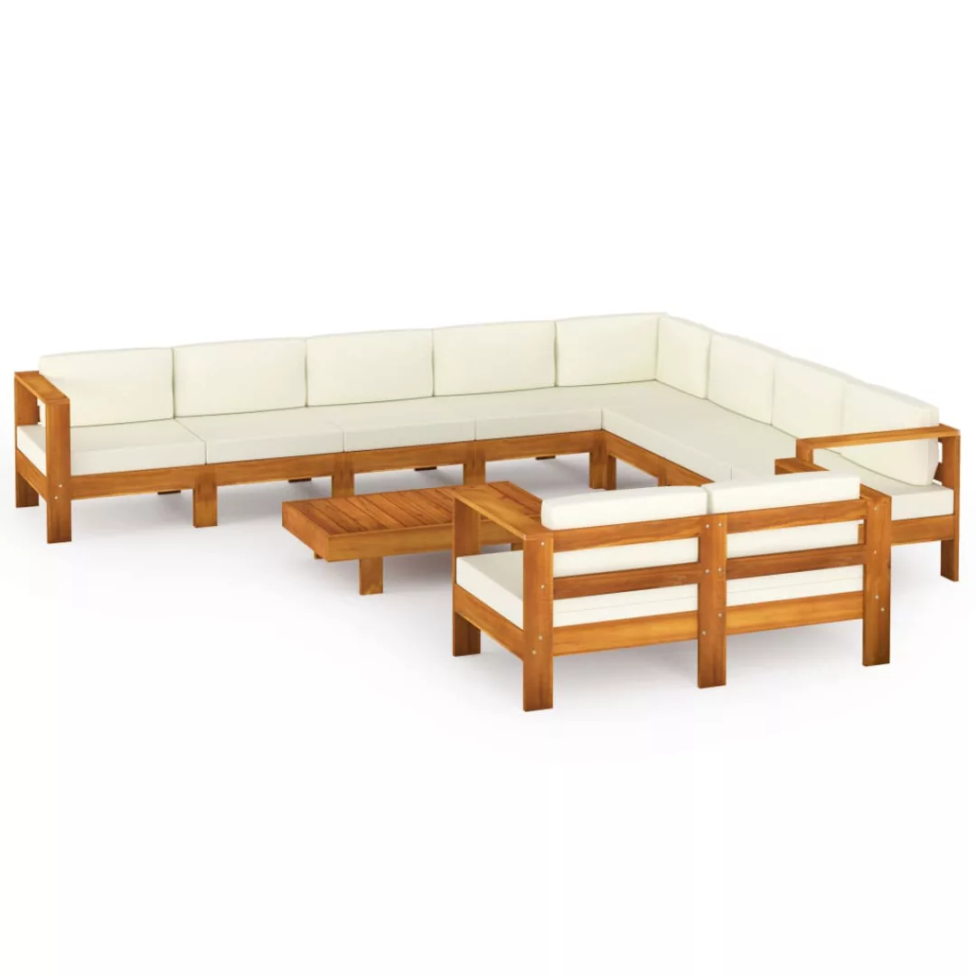 10-tlg. Garten-lounge-set Mit Creme Auflagen Massivholz Akazie günstig online kaufen