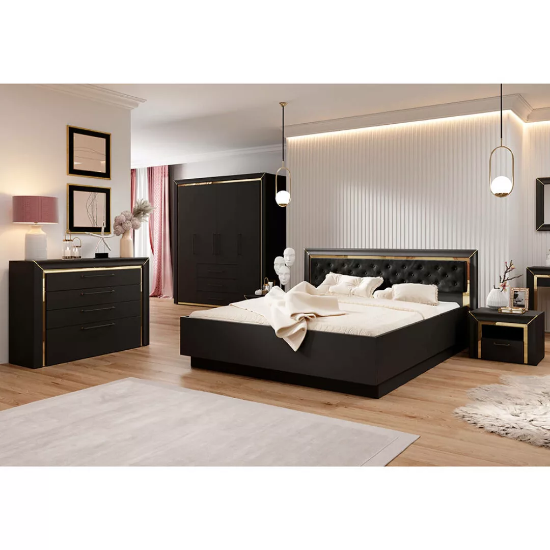 Schlafzimmer Set 5-teilig ASERI-83 mit Bett 160x200 in schwarz matt günstig online kaufen