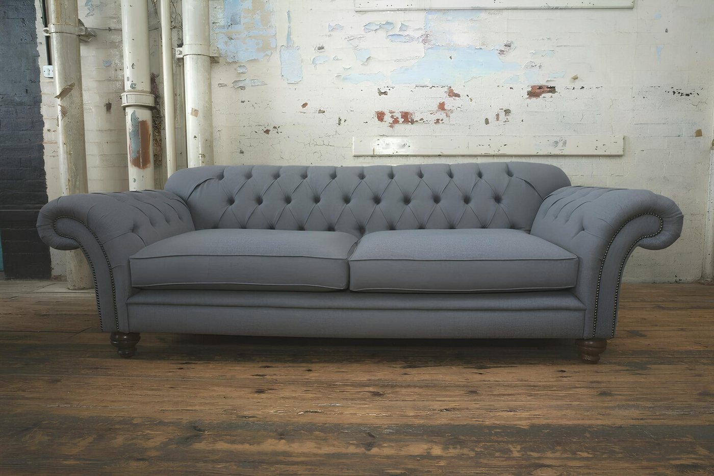 Xlmoebel Sofa Traditionelles Chesterfield-Sofa für 4 Personen in Grau aus S günstig online kaufen