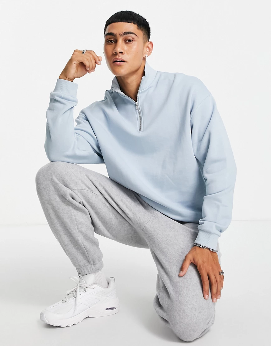 ASOS DESIGN – Oversize-Sweatshirt in Blau aus Bio-Mischgewebe mit kurzem Re günstig online kaufen