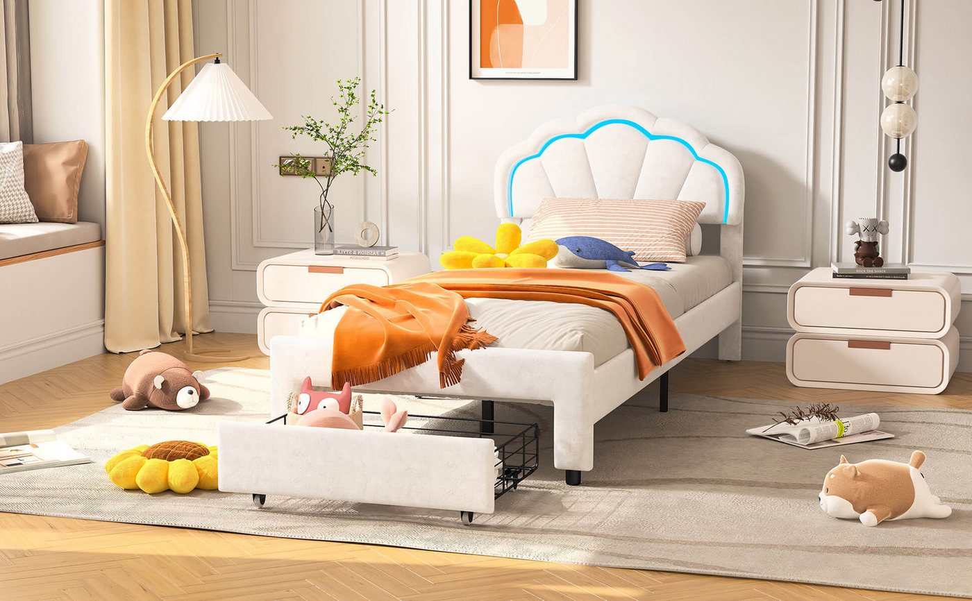 Furnishings Home Polsterbett Weißes Samtbett mit Schubladen + LED-Licht günstig online kaufen